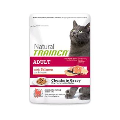 Trainer NATURAL ADULT SALMONE - Umido gatto adulto 12 bustine da Gr. 85