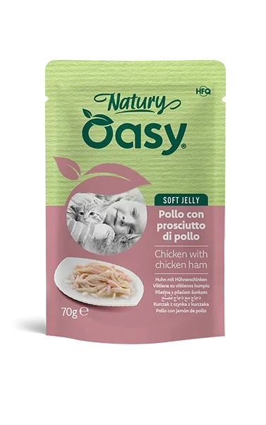 Oasy Natury Soft Jelly Pollo con Prosciutto Umido per Gatti
