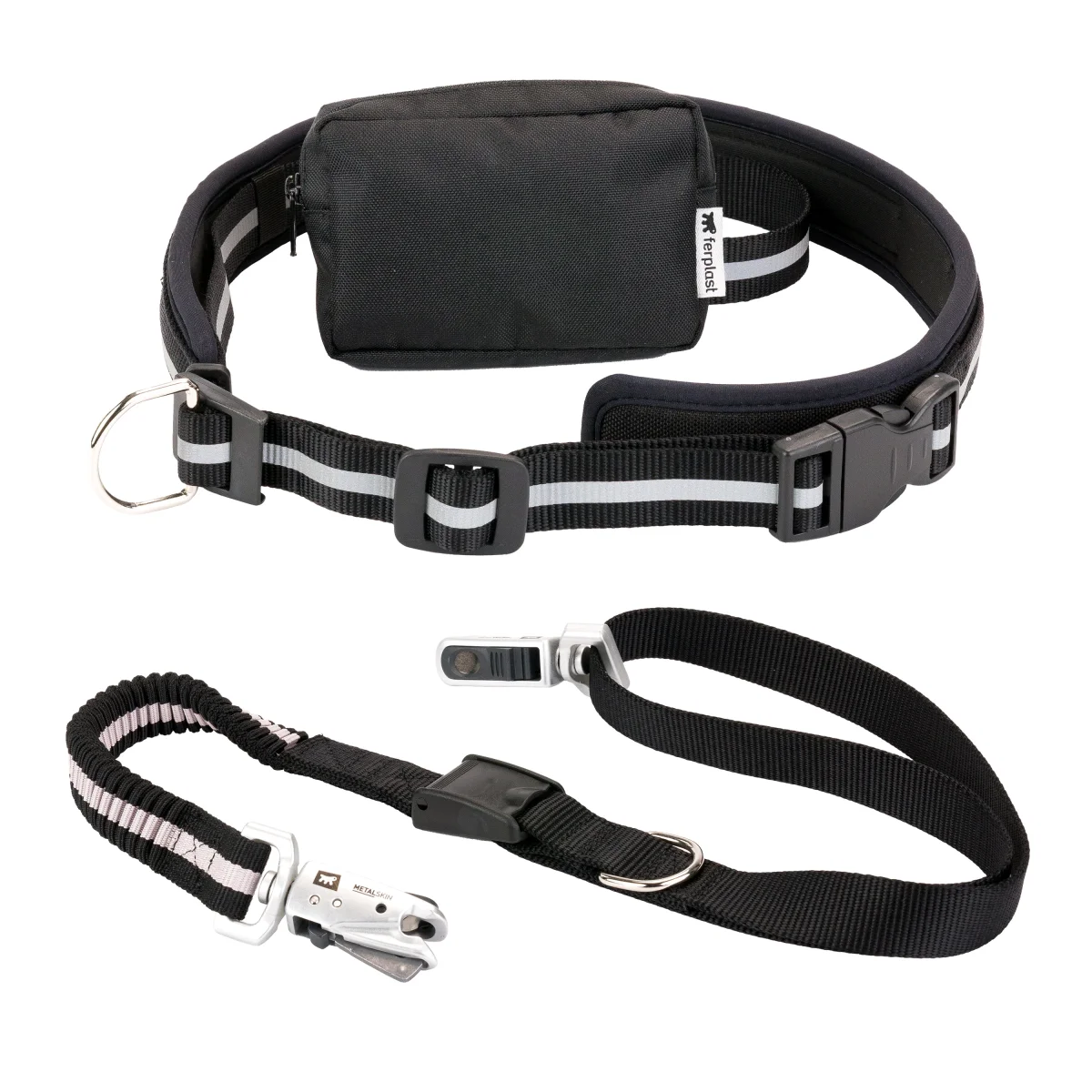 Ferplast Ergocomfort Freetime guinzaglio elastico con cintura e borsello per cani, 80-120 cm