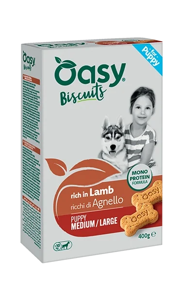 Oasy Monoproteico Biscotti Puppy Medium Large Agnello Snack per Cuccioli 400 g