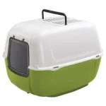 Toilette chiusa per gatti Ferplast Prima con base verde, cupola bianca e portina basculante