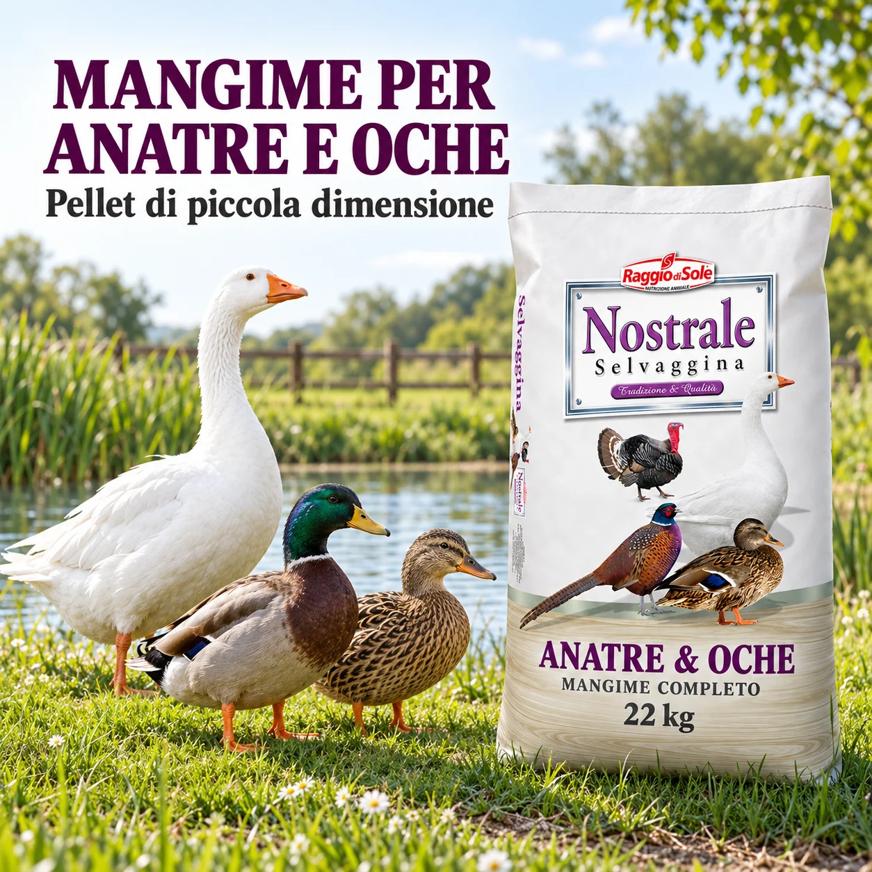 Mangime per anatre e oche in pellet di piccola dimensione