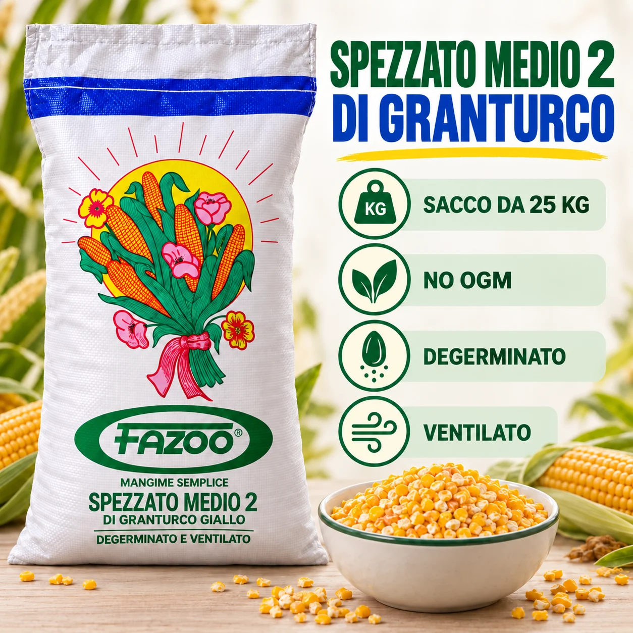 Spezzato Medio 2 di Granturco NO OGM per Polli - 25 kg - Immagine 3
