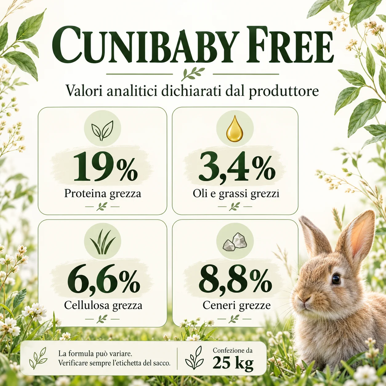 Cunibaby Free 25 kg - valori analitici del produttore