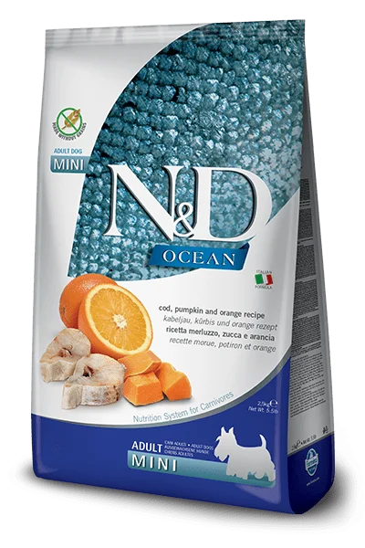 Farmina N&D Ocean Mini Merluzzo e Zucca per cani adulti mini, sacco 2,5 kg
