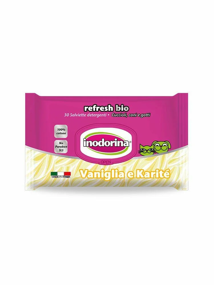 Inodorina Salviette Bio Vaniglia e Karité per Cani - 30 pz