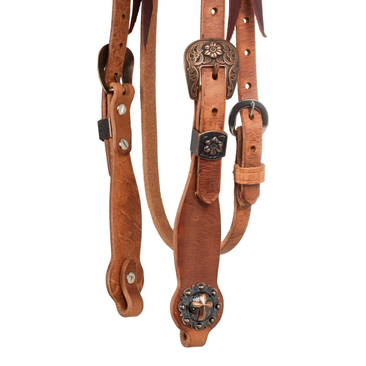 Testiera Western Berlin Custom Leather con Fibbia in Rame e Concho a Croce - Unica Cuoio Naturale - foto 3