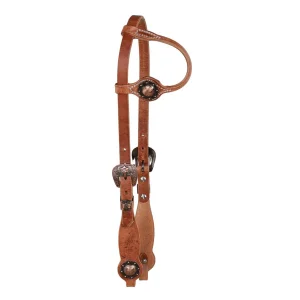 Berlin Custom Leather Testiera Western One Ear in Cuoio Oliato con Fibbia e Concho Floreali - Unica Oliato