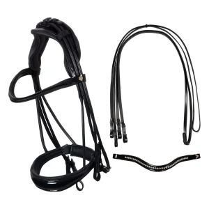 Equestro Briglia da dressage in cuoio con sovracapo anatomico