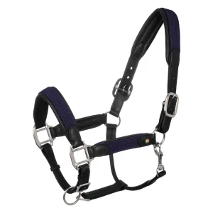 Equestro Cavezza in cuoio con inserti in nylon intrecciato - Cob Nero/Blu Navy