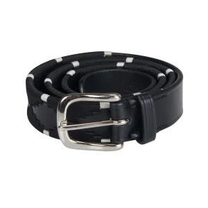 Equestro Cintura Deep Black in cuoio con ricami bianco e nero