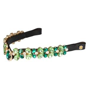 Equestro Frontalino Green Ray Crystal in cuoio