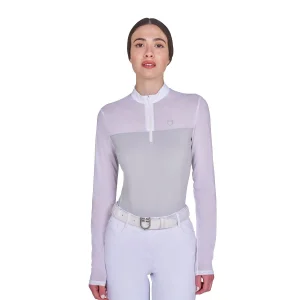 Equestro Polo donna manica lunga slim fit con inserti micro mesh
