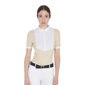 Equestro Polo donna slim fit in cotone plissettato