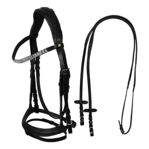 Equestro Testiera anatomica in cuoio nero con strass