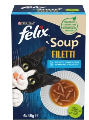 Felix Soup Filetti Selezione Deliziose Merluzzo/Tonno/Plat 6 x 48g - Purina