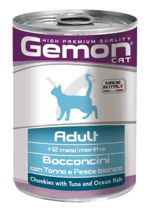 Gemon Bocconi per Gatto Tonno e Pesce Bianco - 24 x 415 g