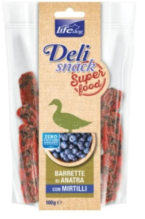 Lifepet Lifedog Superfood Barrette Anatra/Mirtilli 100 g
