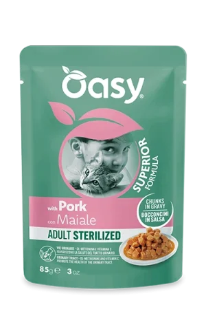 Oasy Bocconcini Adult Sterilized Maiale Umido per Gatti 85 g