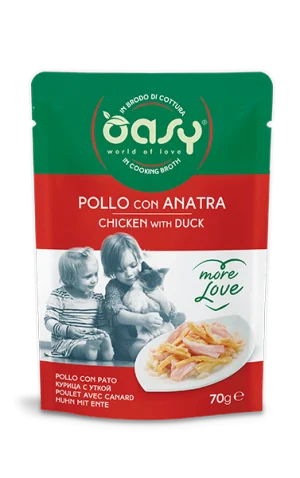 Oasy More Love Pollo con Anatra Umido per Gatti 70 g