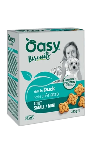 Oasy Monoproteico Biscotti Adult Small Mini Anatra Snack per Cani 250 g