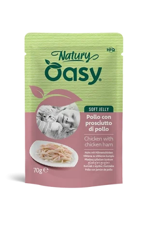 Oasy Natury Soft Jelly Pollo con Prosciutto Umido per Gatti