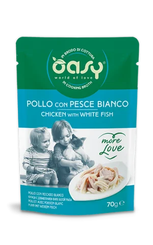 Oasy More Love Pollo con Pesce Bianco Umido per Gatti 70 g