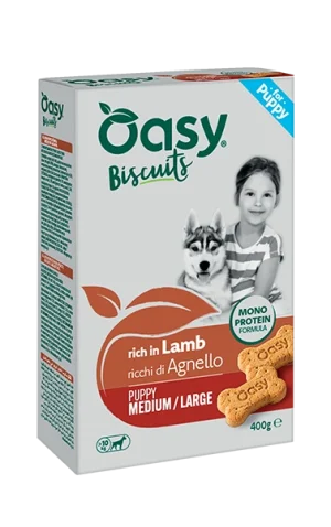 Oasy Monoproteico Biscotti Puppy Medium Large Agnello Snack per Cuccioli 400 g