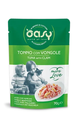 Oasy More Love Tonnetto con Vongole del Pacifico Umido per Gatti 70 g