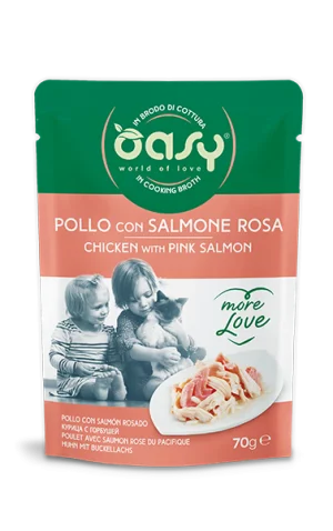 Oasy More Love Pollo con Salmone Rosa Umido per Gatti 70 g