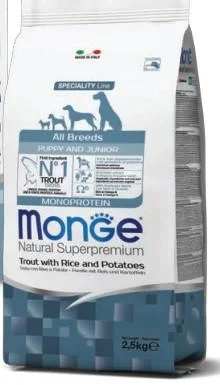 Monge Puppy/Junior Trota, Riso e Patate Crocchette 2,5 kg