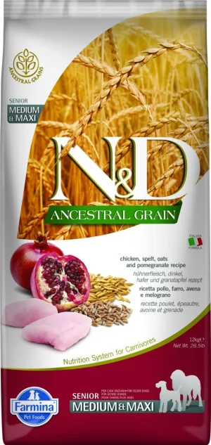ND Dog Ancestral Senior Medium/Maxi Pollo/Melograno 12 kg - Farmina
