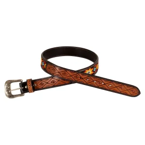 Pool's Cintura Western in Cuoio con Perline e Fibbia in Ottone