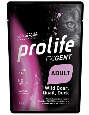 Prolife Cat UM Exigent Buste Cinghiale/Quaglia/Anatra 12 x Gr 85