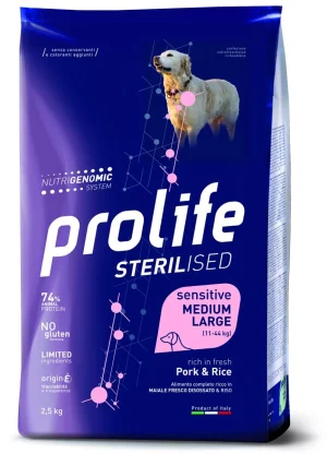 Prolife Sterilised Sensitive Maiale & Riso Medium/Large 2,5/12 kg