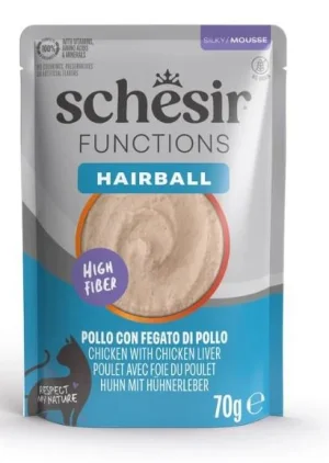 Schesir Cat Hairball Pollo/Fegato Mousse - 12 buste x 70 g