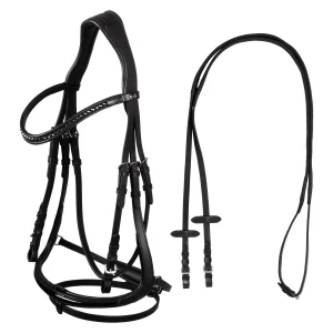 Testiera Dressage Hemelite Supreme in cuoio con redini in gomma