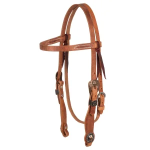 Testiera Western Berlin Custom Leather con Fibbia in Rame e Concho a Croce - Unica Cuoio Naturale