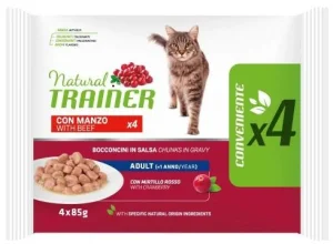 Trainer Natural Buste Manzo 4 x Gr 85 - Mangime Umido per Gatti