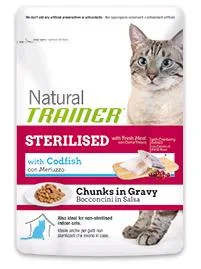 Umido gatto sterilizzato Trainer Natural Merluzzo 12x85 g