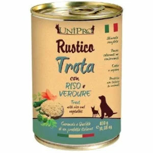 Unipro Rustico Trota, Riso e Verdure 400 g - Alimento umido per cani