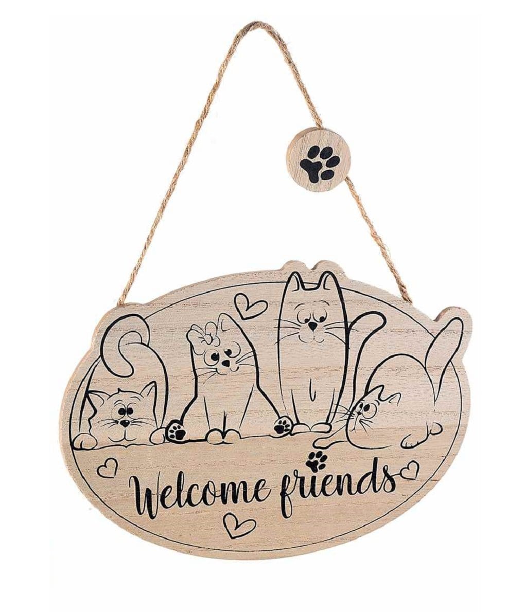 Targhetta da appendere - Welcome Friends - Gatto